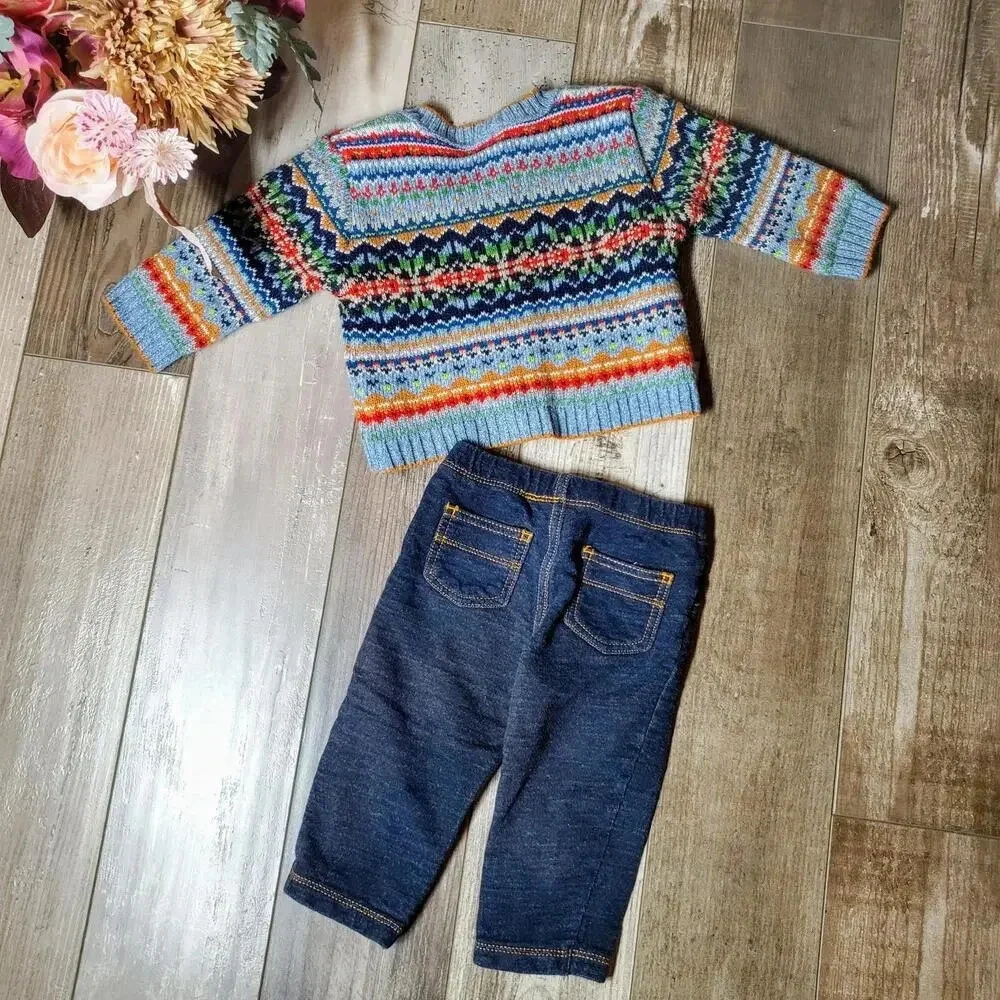 Starting Out Baby Boys 9m Outfit - Knit Cardigan Sweater and Jeans